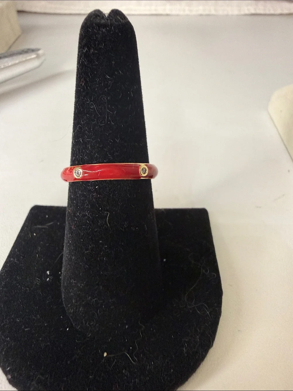 Red Enamel and Gold Accent Women's Ring - Stackable
